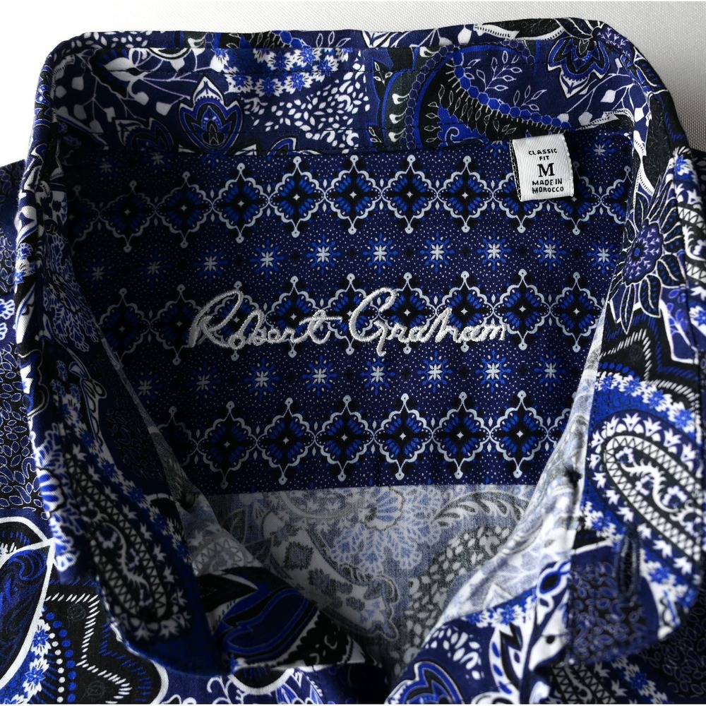 Robert Graham Paisley Button Down Shirt Mens M Blue Classic Fit Mesmerizing 16.5 - Picture 6 of 7